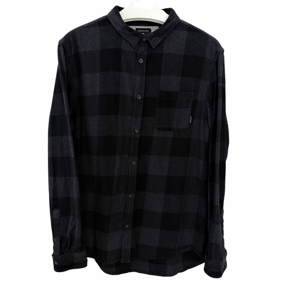 QUIKSILVER Black Gray Plaid Motherfly Flannel Button Up Shirt Modern Fit m - Picture 5 of 15